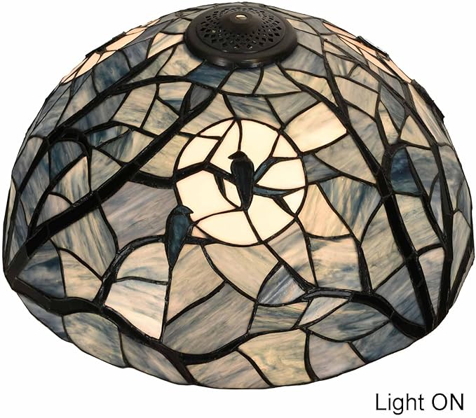 Bieye S10882 Raven Sitting on Bare Tree Tranch Against Full Moon Tiffany Style Stained Glass Lampshade (Dark Blue, 18Wx9.5H)