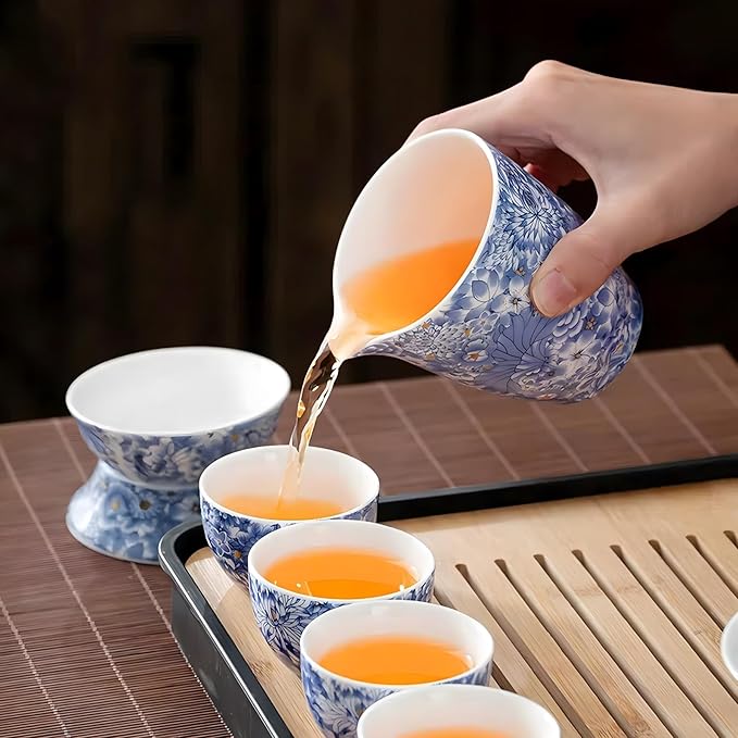 ICHAG Chinese Tea Set, Gongfu Tea Sets for Adults, Asian Gaiwan Teaset, 14-Piece Yangzhi Jade (羊脂玉茶具) with Suspended Gaiwan & Tea Pet, Portable Travel Teaset for Home, Outdoor, Office Gifts - Bloomnest