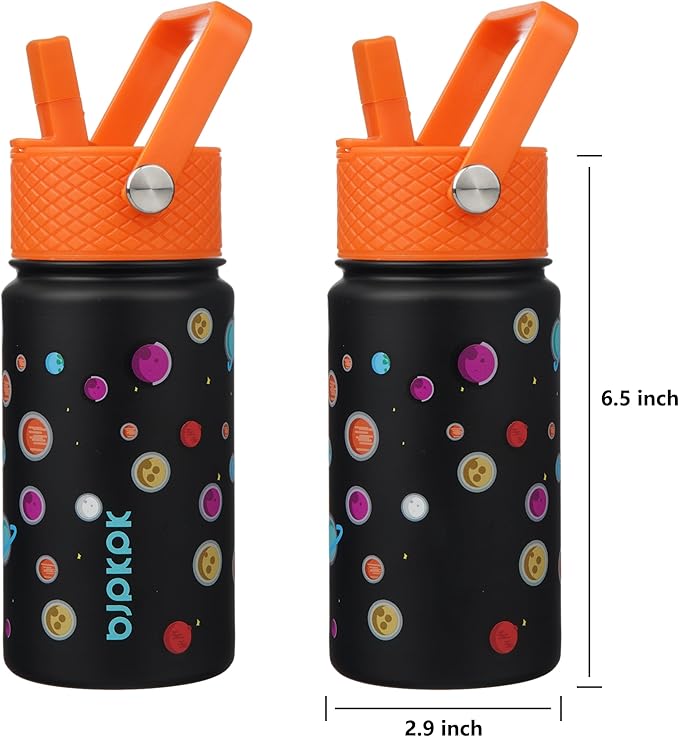 BJPKPK Insulated Water Bottle with Straw Lid, 15 oz Stainless Steel Metal Water Bottles, Reusable Leak Proof BPA Free Thermo, Flask, Cups - Planets - Bloomnest