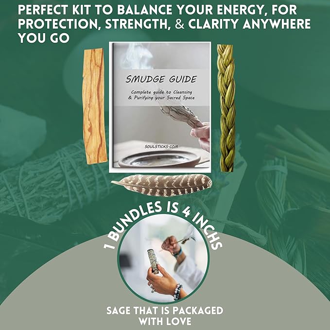 Ancient VEDA Sage Smudge Kit | Cedar, Sweetgrass, & Palo Santo Sticks Smudging Kit for Meditation, Yoga, Reiki, Home Cleansing, & Aromatherapy (Starter Kit, Cedar Sage)