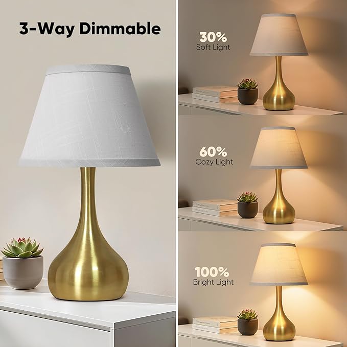 Touch Table Lamp for Bedroom Set of 2, 3-Way Dimmable Bedside Lamp for Nightstand, 17” Modern Metal Desk Lamp with Linen Shade for Living Room, Kids Reading, Dorm, Home Office Decor, Bulb Included - Bloomnest