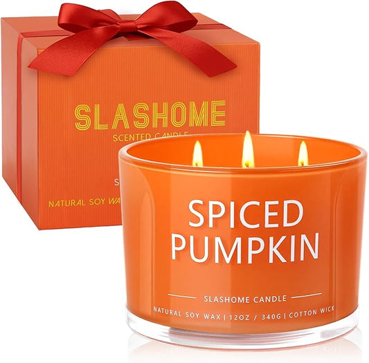 Pumpkin Spice Fall Candle, Large 3 Wick 12oz Luxury Candle, Elegant Autumn Gift for Women & Men, 60+ Hour Burn Time & Non-Toxic, Cozy Fall & Halloween Home Decor - Bloomnest