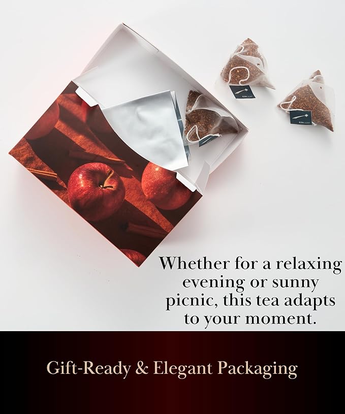 EZR Leaf Apple Cinnamon Rooibos Tea Caffeine Free Decaf Herbal Tea, 20 counts 2.1 Once Pyramid Tea Bags, Naturally Sweet, Relaxing Sleep Blend - Bloomnest