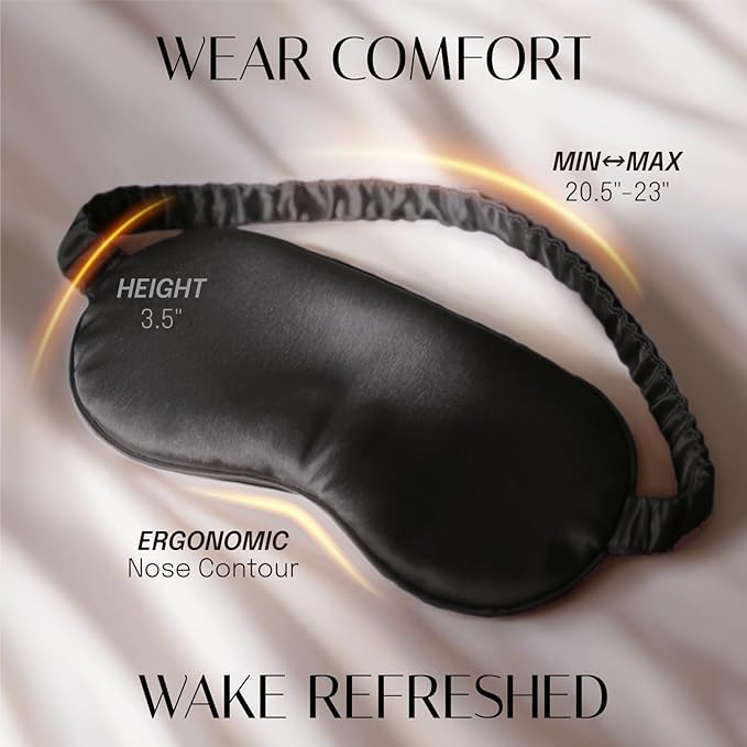 Silk Sleep Mask Eye Mask Blindfold with Double Layer Silk Filling and Elastic Strap for Full Night's Sleep, Travel and Nap, Soft Eye Cover Eyeshade with Luxury Bag and Ear Plugs by OLESILK (Black) - Bloomnest