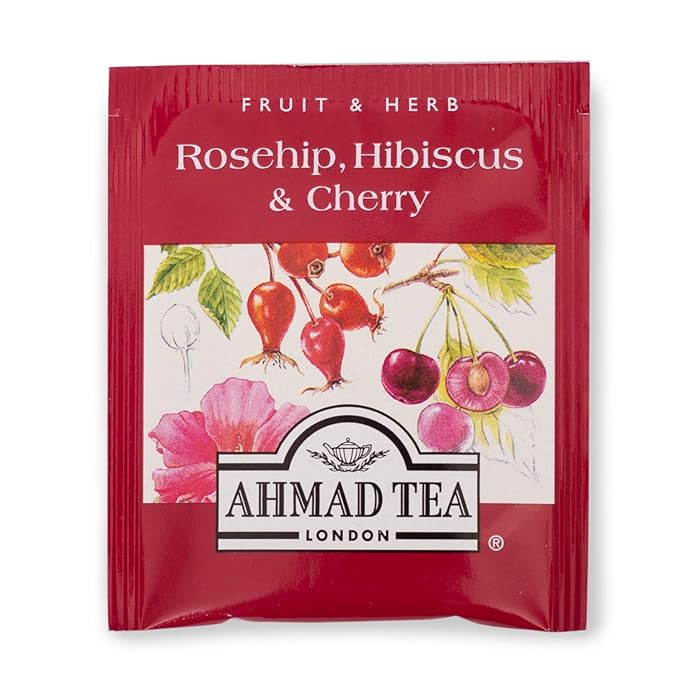 Ahmad Tea Herbal Tea, Rosehip, Hibiscus, & Cherry, 20 ct (Pack of 1) - Decaffeinated & Sugar-Free - Bloomnest