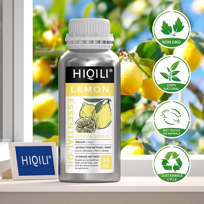 HIQILI Lemon Essential Oil for Cleaning, Degreasing & Household Use, Skin Care, Aromatherapy, Diffuser - 16 Fl Oz - Bloomnest