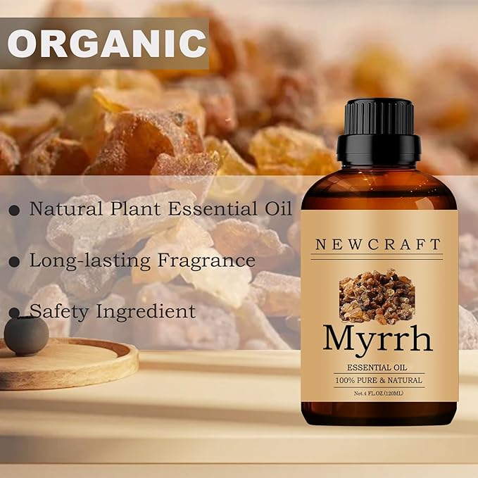 Myrrh Essential Oils 120ML, Pure and Natural Essential Oil with Dropper for Aromatherapy Diffuser, Soap Making & DIY - Myrrh/4 Fl Oz NewCraft