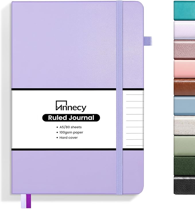 Annecy Lined Journal Notebook, Hardcover Leather Journal for Women & Men, 160 Numbered Pages, Medium 5.5" x 8.25", 100 GSM Thick Paper, Purple - Bloomnest