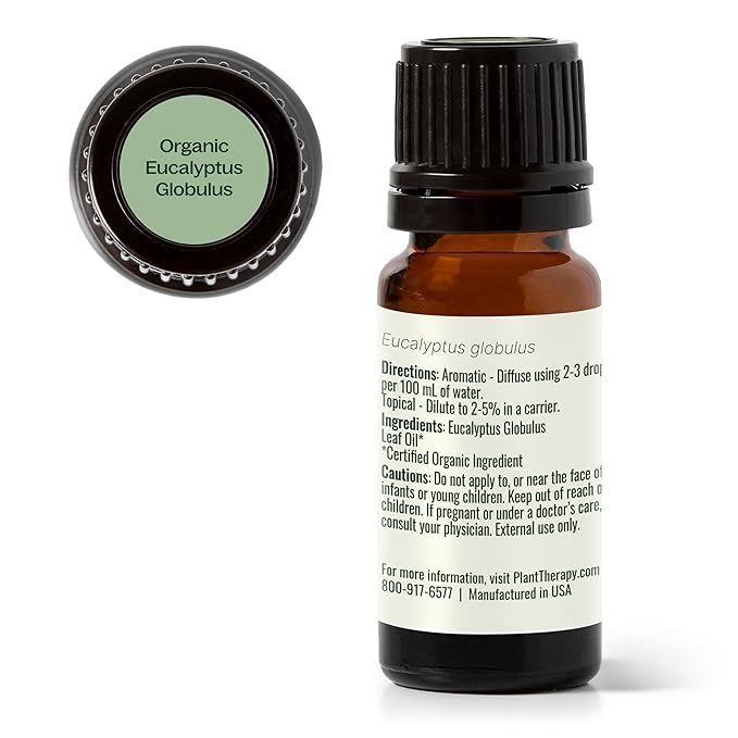 Plant Therapy Organic Eucalyptus Globulus Essential Oil 100% Pure, USDA Certified Organic, Undiluted, Natural Aromatherapy, Therapeutic Grade 10 mL (1/3 oz) - Bloomnest