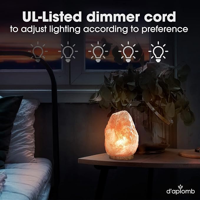 d'aplomb 100% Authentic Natural Himalayan Salt Lamp;Large Hand Carved Natural Chunk Pink Crystal Rock Salt from Himalayan Mountains; Dimmer Cord; 12 lbs