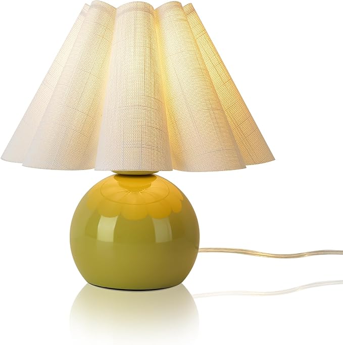 Green Small Bedside Mini Table Lamp for Bedroom, Cute Bedroom Lamps for Nightstand, Cute Mini Table Lamps for Small Spaces with Scalloped Shade for Kitchen Counter, Bookshelf, Kids Dorm - Bloomnest
