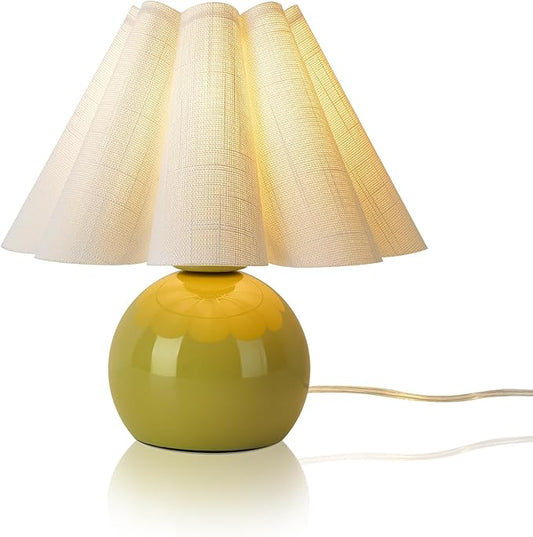 Green Small Bedside Mini Table Lamp for Bedroom, Cute Bedroom Lamps for Nightstand, Cute Mini Table Lamps for Small Spaces with Scalloped Shade for Kitchen Counter, Bookshelf, Kids Dorm - Bloomnest