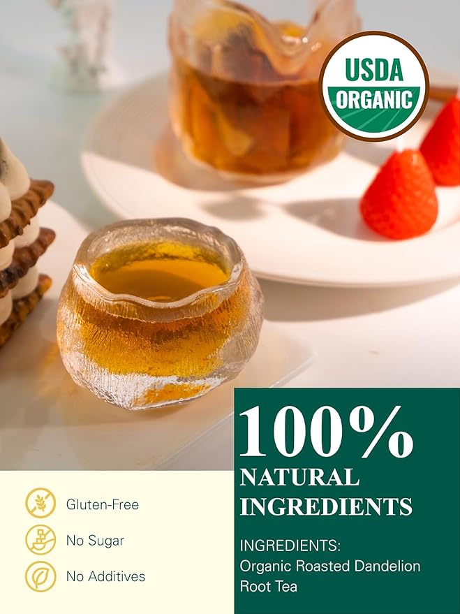 GLDNT Organic Roasted Dandelion Root Tea Bags, Roasted Aroma & Smooth Flavor, Caffeine Free, 100 Count - Bloomnest