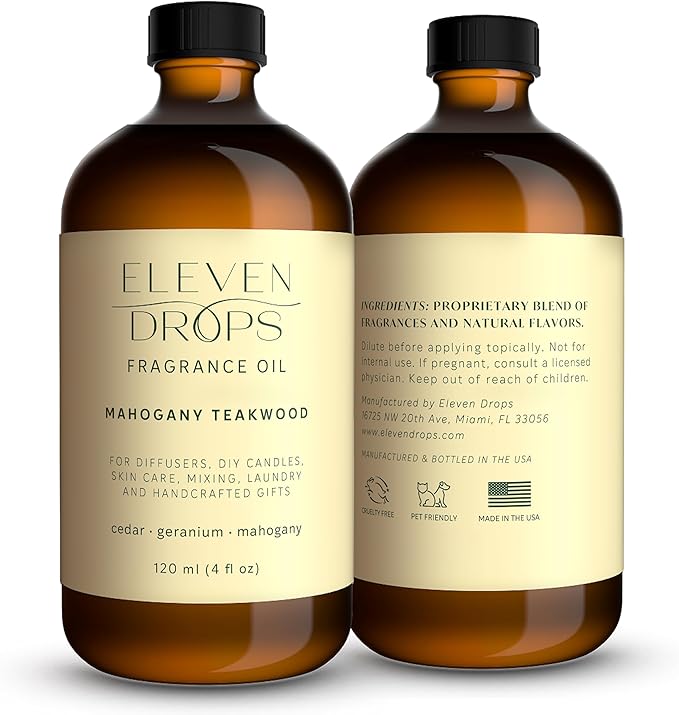 Mahogany Teakwood Diffuser Oil – Premium Fragrance Oil for Cold Air Diffusers, Home, Office, DIY Candles – Rich Woody Aroma, Long Lasting, Pet Friendly, Made in USA, 4 Fl.Oz. Glass Bottle - Bloomnest