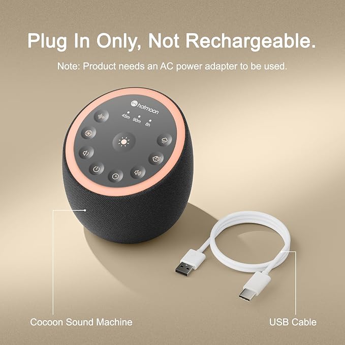 Hotmoon Sound Machine with 40 High-Fidelity Sounds, White Noise Sound Machine with Memory Functions, 8 Color Night Light, USB Power Supply, for Sleep & Noise Reduction Sleep Aid, Plug-in (Iron Black) - Bloomnest