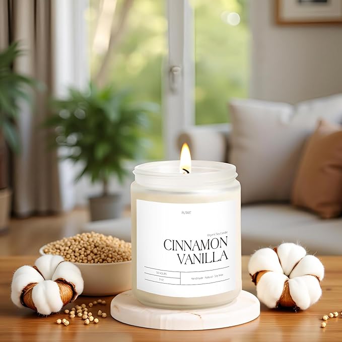 Cinnamon Vanilla Candles for Home Scented, Natural Soy Wax Aromatherapy Non Toxic Heavy Scented Candle with Essential Oil, Home Fragrance Stress Relief Jar Candles Gifts for Women & Men 9oz - Bloomnest