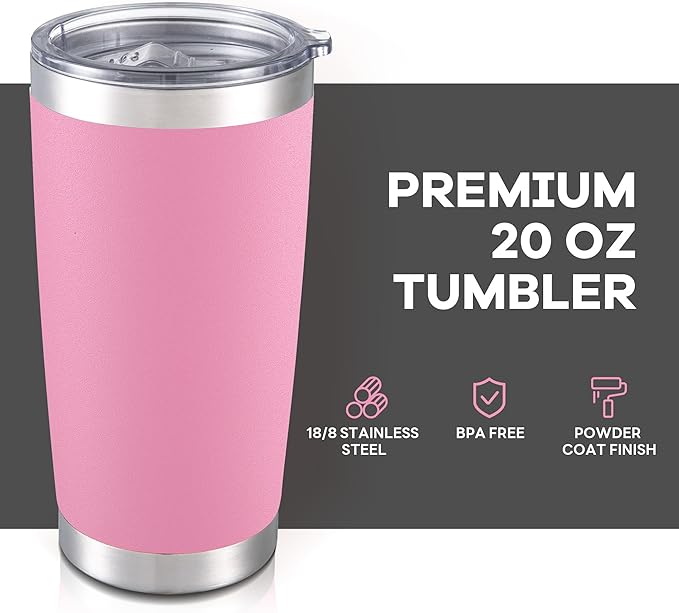 20 oz Tumbler with Lid Stainless Steel Insulated Tumblers Bulk Double Wall Vacuum Cups Powder Coated Travel Mug Keep Drinks Cold and Hot, Pink, 12 Pack - Bloomnest