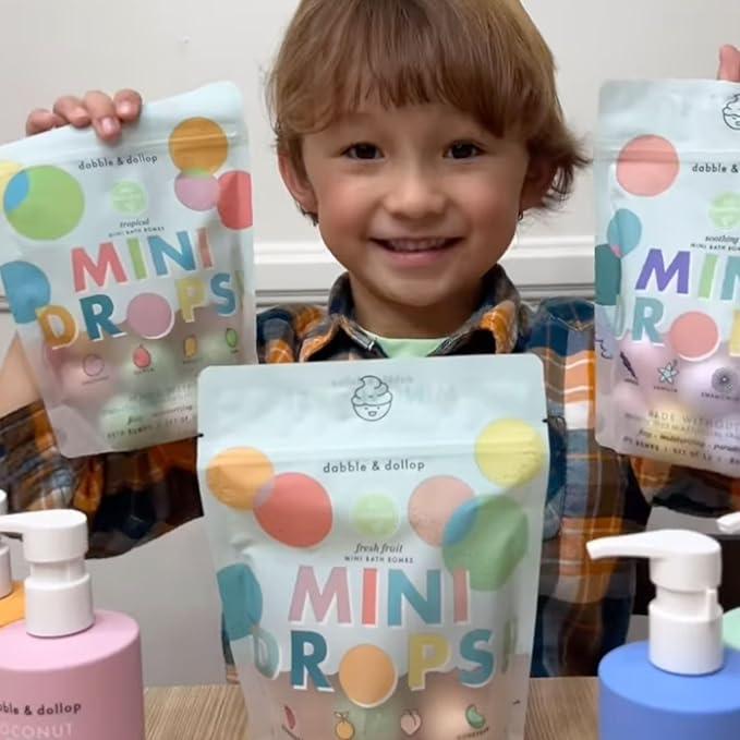 Dabble & Dollop Mini Bath Bombs, 100% Natural Droplets for Kids, Variety Pack - Resealable Pouches, Fizzy, Moisturizing & Fun, Vegan, Gluten-Free, Cruelty-Free (Set of 36) - Bloomnest