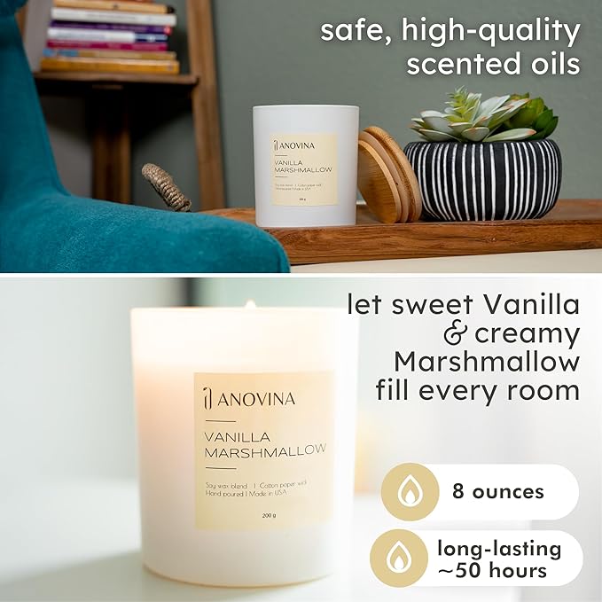 Anovina Vanilla Candle – Non-Toxic Soy Wax Blend – Long-Lasting Vanilla Scented for Home Décor, Relaxation & Aromatherapy – Fall & Holiday Gifts for Women, Friends & Family - Bloomnest