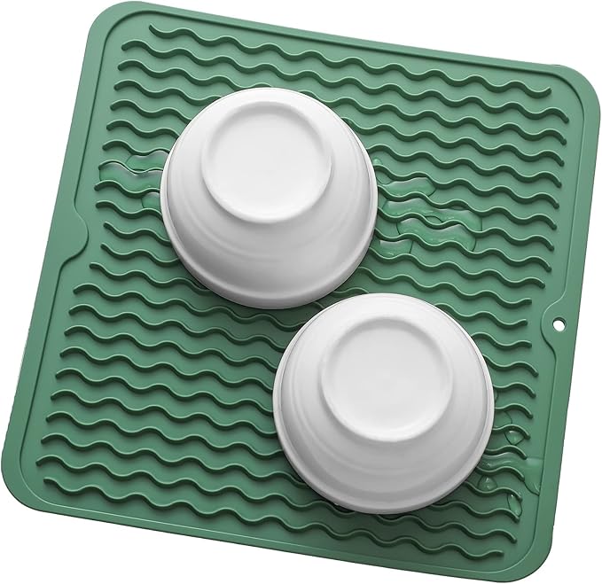 Silicone Dish Drying Mat for Multiple Usage,Easy clean,Eco-friendly,Heat-resistant Silicone Mat for Kitchen Counter or Sink,Refrigerator or Drawer liner Green M 12 inches x 12 inches - Bloomnest