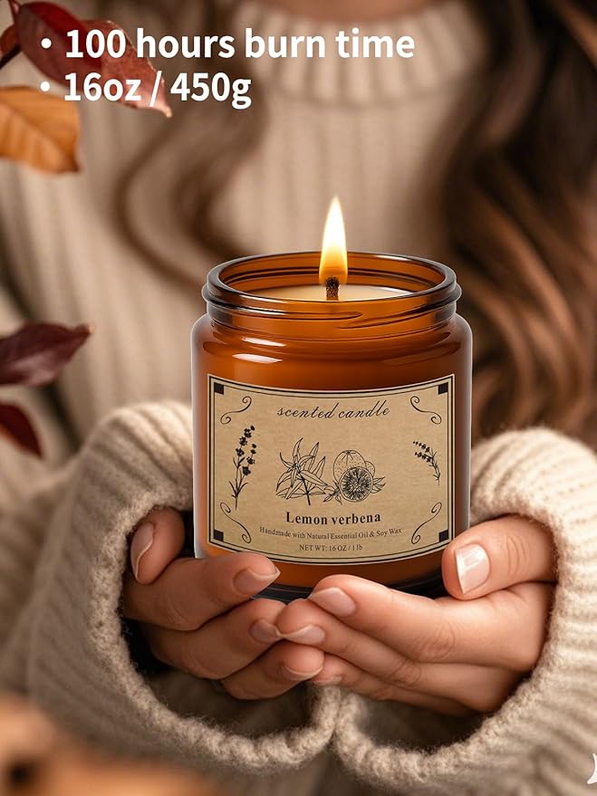 Scented Candles for Home, 16oz Large Jar Scented Candle – Lemon Verbena Soy Wax Candle with 100 Hour Burn Time, Long Lasting Aromatherapy Candle for Home Fragrance, Relaxation & Gift for Women/Men - Bloomnest