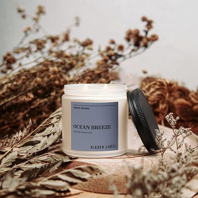 Hidden Label Cashmere & Blonde Woods Soy Candle, 12oz 2 Wick Non Toxic Candles for Home Scented, Bathroom Candle 70H Clean Burning Aromatherapy Candle for Stress Relief & Relaxation Gifts - Bloomnest