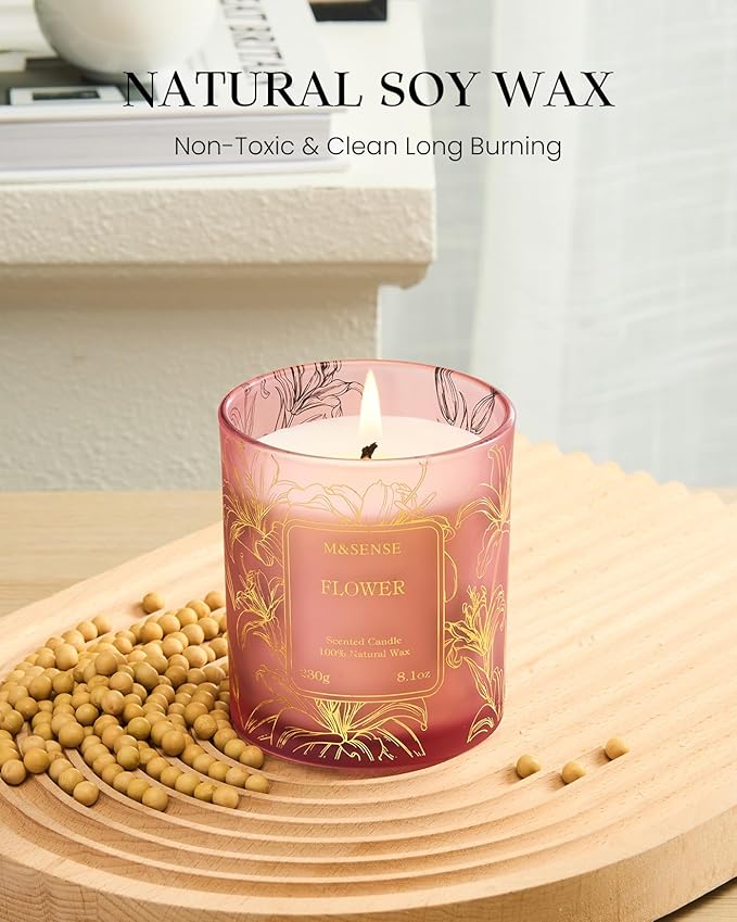 M&SENSE Floral Scented Soy Candles-Vegan, Heavy Scented, No Toxin 8.1oz 42-Hour Long Burning Time, Spring Summer Candles for Home Fragrance, Housewarming Gift for Women & Men - Bloomnest