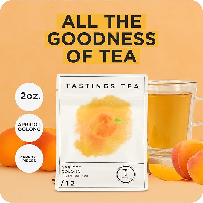 Tastings Tea Apricot Oolong Loose Leaf, 2.55 oz | Smooth & Juicy Blend from Fujian Province China | Medium Caffeine | Naturally Sweet & Elevating | Small Batch & Sustainably Sourced | Resealable Pouch - Bloomnest