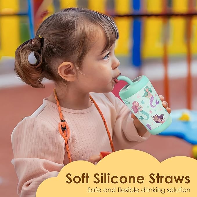 Kid Insulated Stainless Steel Tumbler with Silicone Straw, 12oz Sippy Cup for Kids (Magical Mermaids) - Bloomnest
