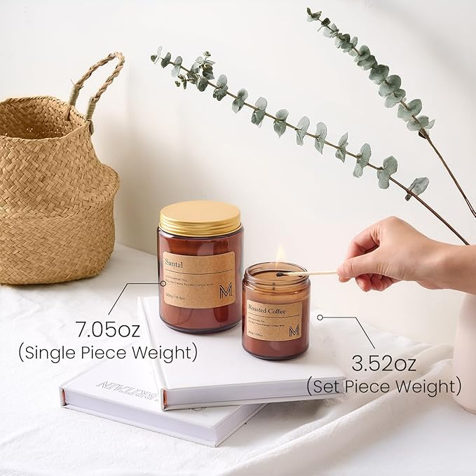 M&SENSE Teakwood Intense Candles for Home Scented Aromatherapy Candle Gift Set for Women and Men,7.05oz Soy Wax Long Lasting Amber Jar Candles Gift for Birthday Housewarming Mother's Valentine Day - Bloomnest