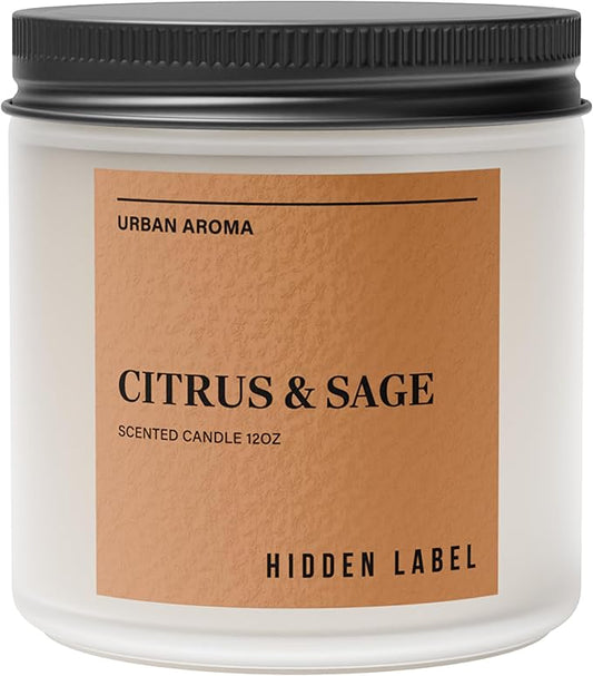 Hidden Label Citrus Sage Scented Candle, 12oz 2 Wick Natural Soy Non Toxic Candles, Clean Burning Long Lasting Aromatherapy for Home | Gifts | Décor,Premium Scents for Relaxation & Stress Relief - Bloomnest
