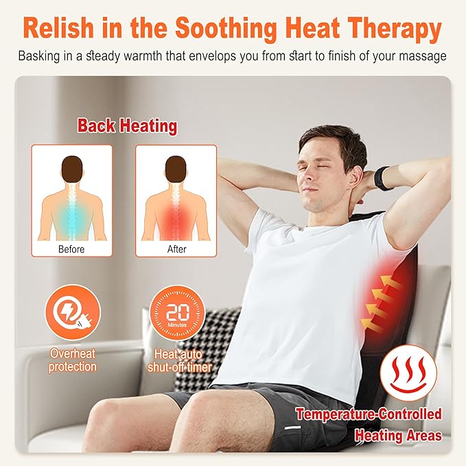 Massage Seat Cushion with Heat, Cooling Back Massager for Chair, Chair Massager for Full Body Massage, Deep Tissue Vibration Pad with 2 Adapters, Gifts for Dad Mom - Bloomnest