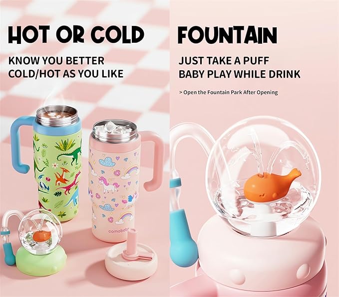 Stainless Steel Whale Fountain Tumbler with Handle 2025 Drinking Cup with Whale Squirt Insulated Travel Tumblers Kids Weighted Sippy Cup No Spill Cute Water Bottle with Lids and Straws Leak Proof (A4) - Bloomnest