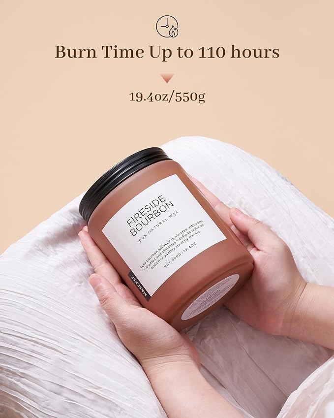 M&SENSE Fireside Bourbon Scented Candles, 2 Wick Jar Candle 19.4oz 110 Hour Long Lasting, Organic Natural Soy Wax Candle for Bedroom Kitchen Home Decor, Warm Housewarming Gifts for Men Women - Bloomnest
