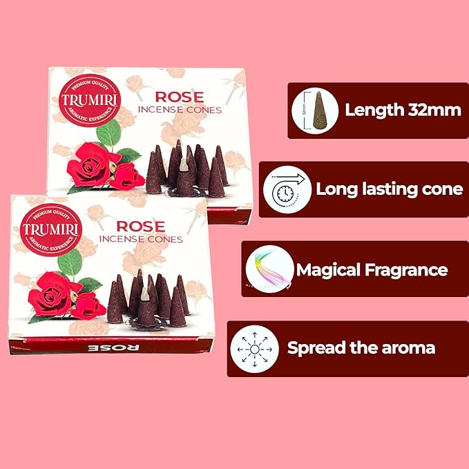 Rose Incense Cones - 60 Pack (10 x 6 Scented Cones) - Six Packs of 10 TRUMIRI