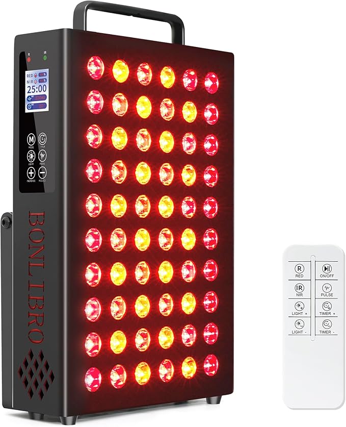 Red Light Therapy for Face and Body, Infrared Light Therapy with Timer & Remote Control, Quad Wave 660nm 850nm 630nm 940nm Near Infrared Light Therapy Panel Portable Dual Chip LED Device for Body BONLIBRO