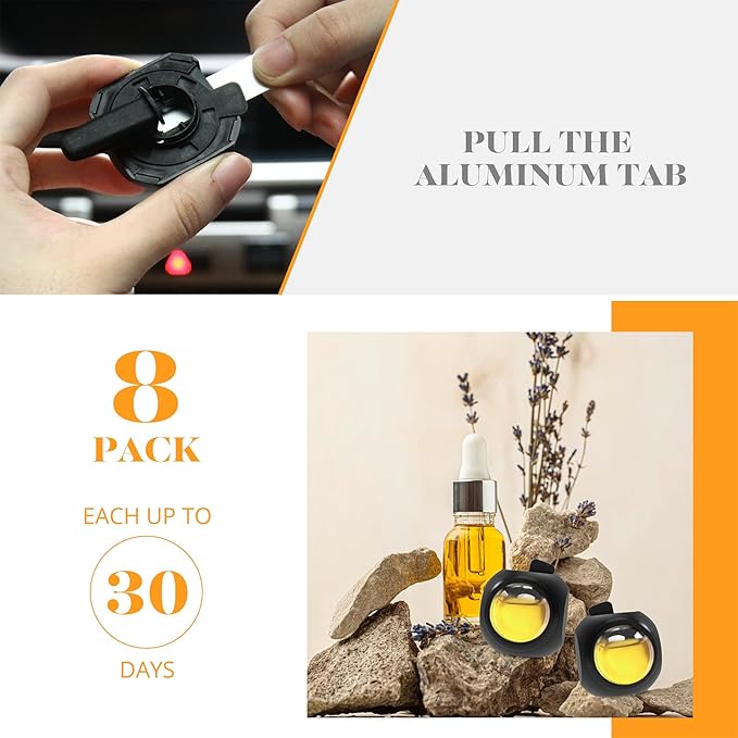 Car Air Freshener Vent Clips, 8 Pack, Provides Long-Lasting Scent, Up to 240 Days, Odor Eliminator (Citrus) - Bloomnest