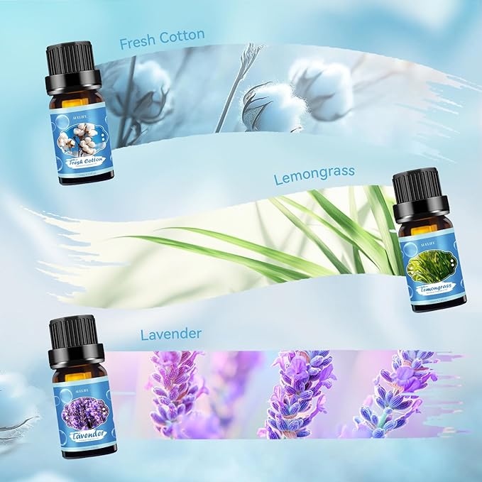Clean Essential Oils Set for Diffuser & Candle Making | 6 Pack Premium Aromatherapy Oils Gift Set - Lavender, Eucalyptus, Mint, Sweet Orange, Lemongrass, Clean Cotton for Home, Relaxation & DIY - Bloomnest
