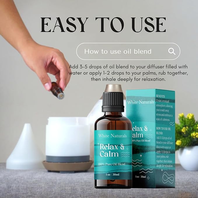 White Naturals Relax & Calm Essential Oil Blend – Soothing Aromatherapy Blend for Tranquility, 100% Pure & Natural, Perfect for Diffuser & Self-Care, 1oz - Bloomnest