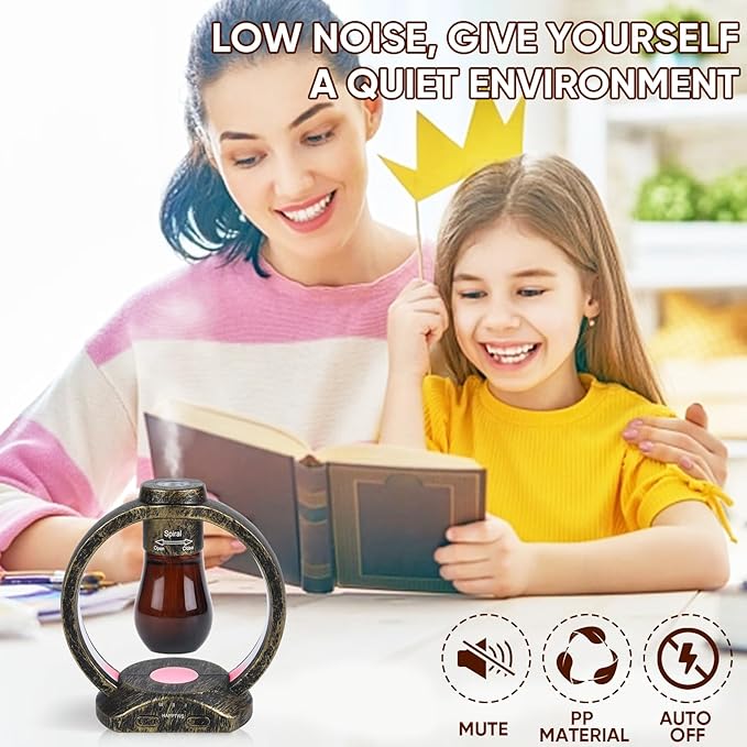 HAPPTWS Essential Oil Diffuser Set- Diffuser 3 Timer Settings Battery Powered Cordless Setup 7 Color LED Lights for Bedroom Yoga Room Toilet Pet Room - Coppery HAPPTWS