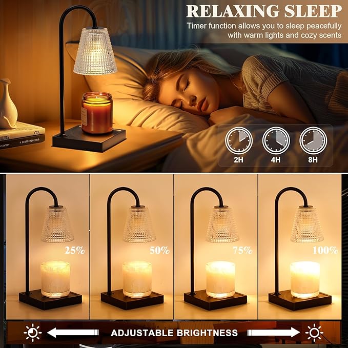 Black Candle Warmer Lamp with Timer-Electric Candle Lamp Warmer,Dimmable Candle Warmers for Jar Candles,New Mom Gifts & Birthday Gifts for Women