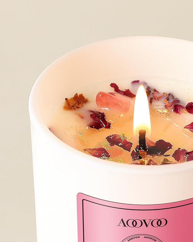 AOOVOO Rose Scented Candles for Women - Aromatherapy Candle with Crystals Inside, 10oz Soy Candles for Home Scented, Birthday Gifts Christmas Candle for Mom Women - Bloomnest