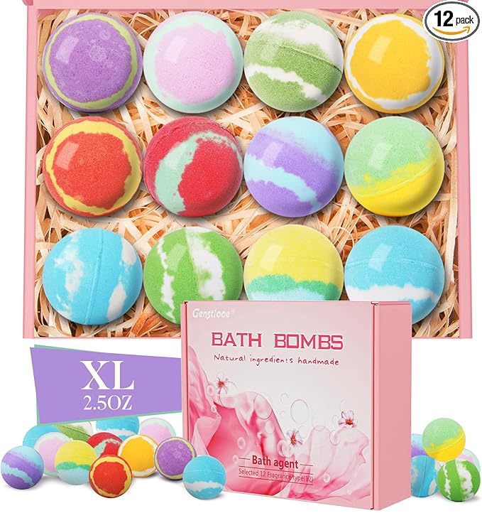 2.5 OZ Large Handmade Bath Bombs for Women Adults Kids, 12 Pcs XL Organic Natural bathbombs for Dry Skin Moisturizing, Relaxing Aromatherapy, Bubble SPA, Mothers Day Gifts for Her Wife Girlfriend Mom - Bloomnest