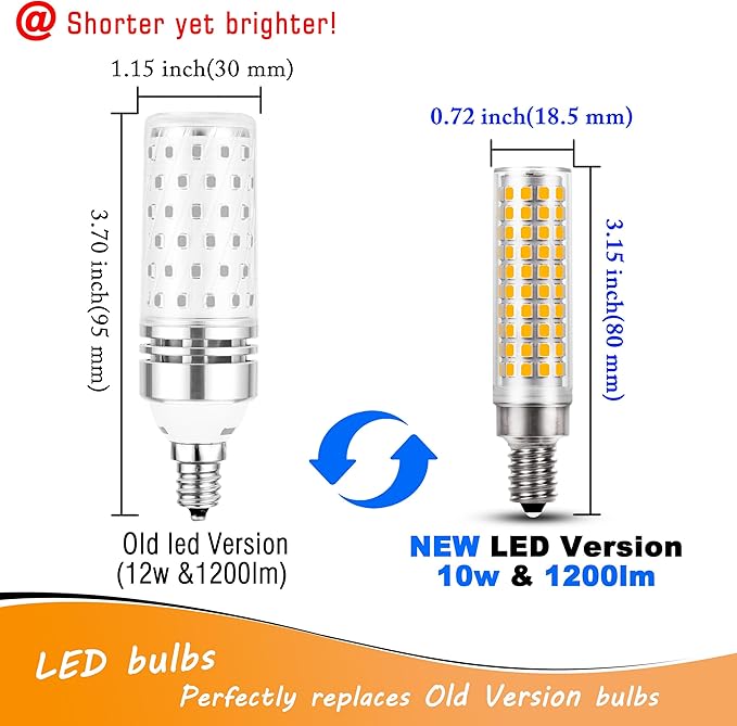 E12 100 Watt Equivalent LED Chandelier Bulbs 10W 2700K Warm White 1200lm 120V C7 T6 E12 LED Candle Light Bulb for Pendant Lighting Candelabra Ceiling Fan Corn Light Bulbs, Non-dimmable, 4 Pack - Bloomnest