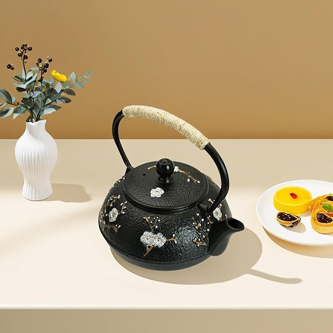 YJX 27oz Small Cast Iron Teapot for Stovetop, Japanese Tetsubin with Enamel, Beautiful Decorative Tea Pot, Durable Tea Kettle with Stainless Steel Infuser for Loose Tea(800ML) - Bloomnest