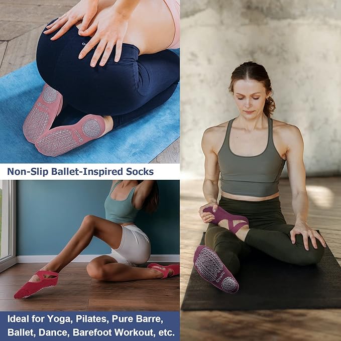 Ozaiic Pilates Socks for Women Non Slip Grip, Yoga Socks with Grippers for Barre, Hospital, Ballet, Dance, Barefoot Workout - Bloomnest