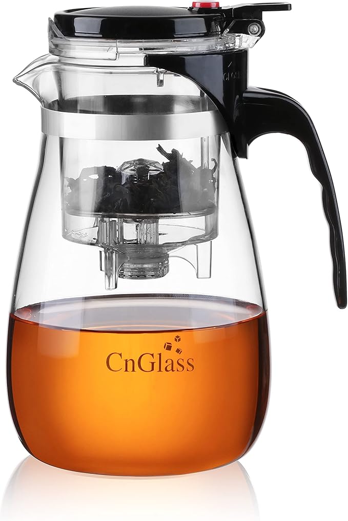 CNGLASS Glass Teapot with Removable Infuser,30.5oz Clear Tea Kettle with One Button Press to Filter the Tea Soup,Loose Leaf and Blooming Tea Maker - Bloomnest