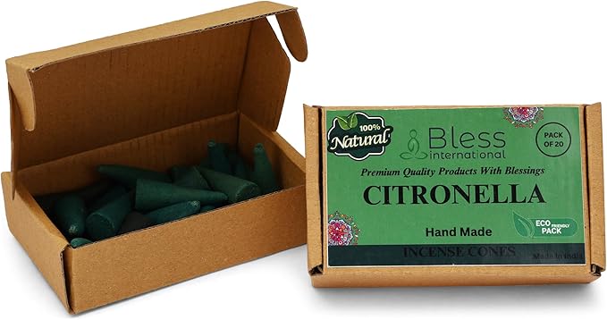Bless International Citronella 100%-Natural-Incense-Cones Handmade-Hand-Dipped Organic-Chemicals-Free for-Purification-Relaxation-Positivity-Yoga-Meditation The-Best-scents (20 Count) BlessInternational