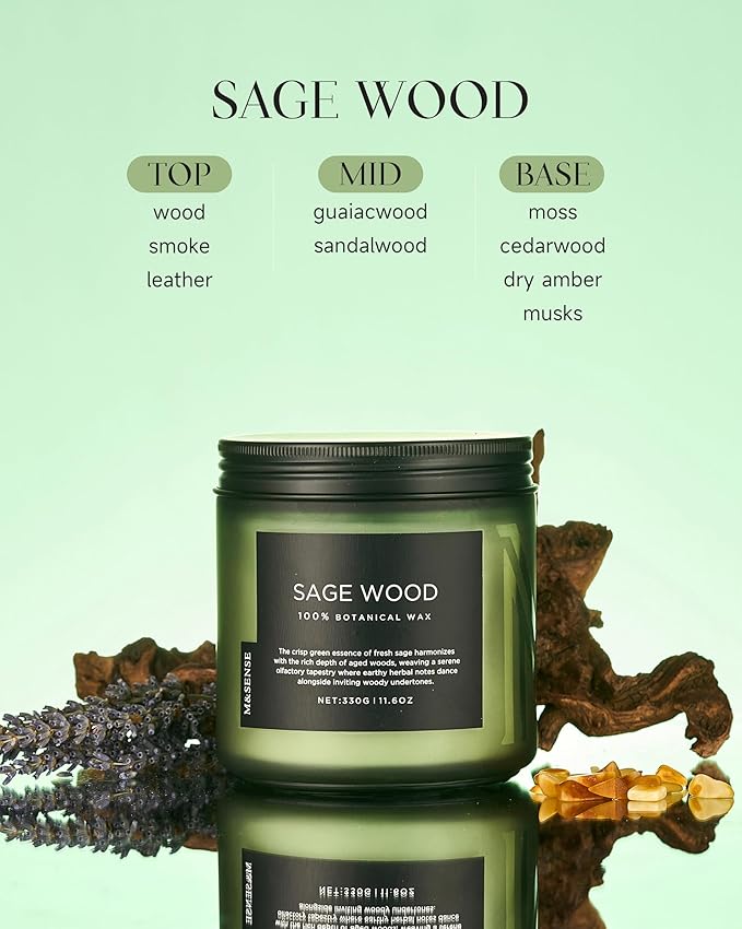M&SENSE Sage Wood Scented Candle, 11.6oz 70 Hours Long Lasting Clean Non Toxic All Natural Soy Wax Candle for Relaxing & Stress Relief, 2 Wick Home Fragrance Gifts for Home Decor - Bloomnest