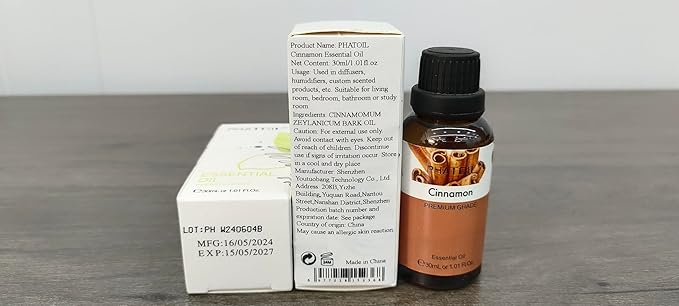 Cinnamon Essential Oil, 1.01Fl.Oz (30ML) PHATOIL Pure Essential Oil Singles for Aromatherapy Diffusers, Humidifiers, Great for DIY Candle and Soap Making, Gift for Friend - Bloomnest